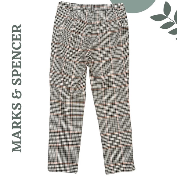 Marks & Spencer “The Mia” Slim Plaid Dress Pants Black Cream Pink Brown Size 10 - Picture 2 of 6